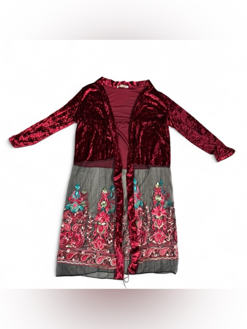 Vintage Ana & Kate red velvet embroidered cardigan - tag says one size
